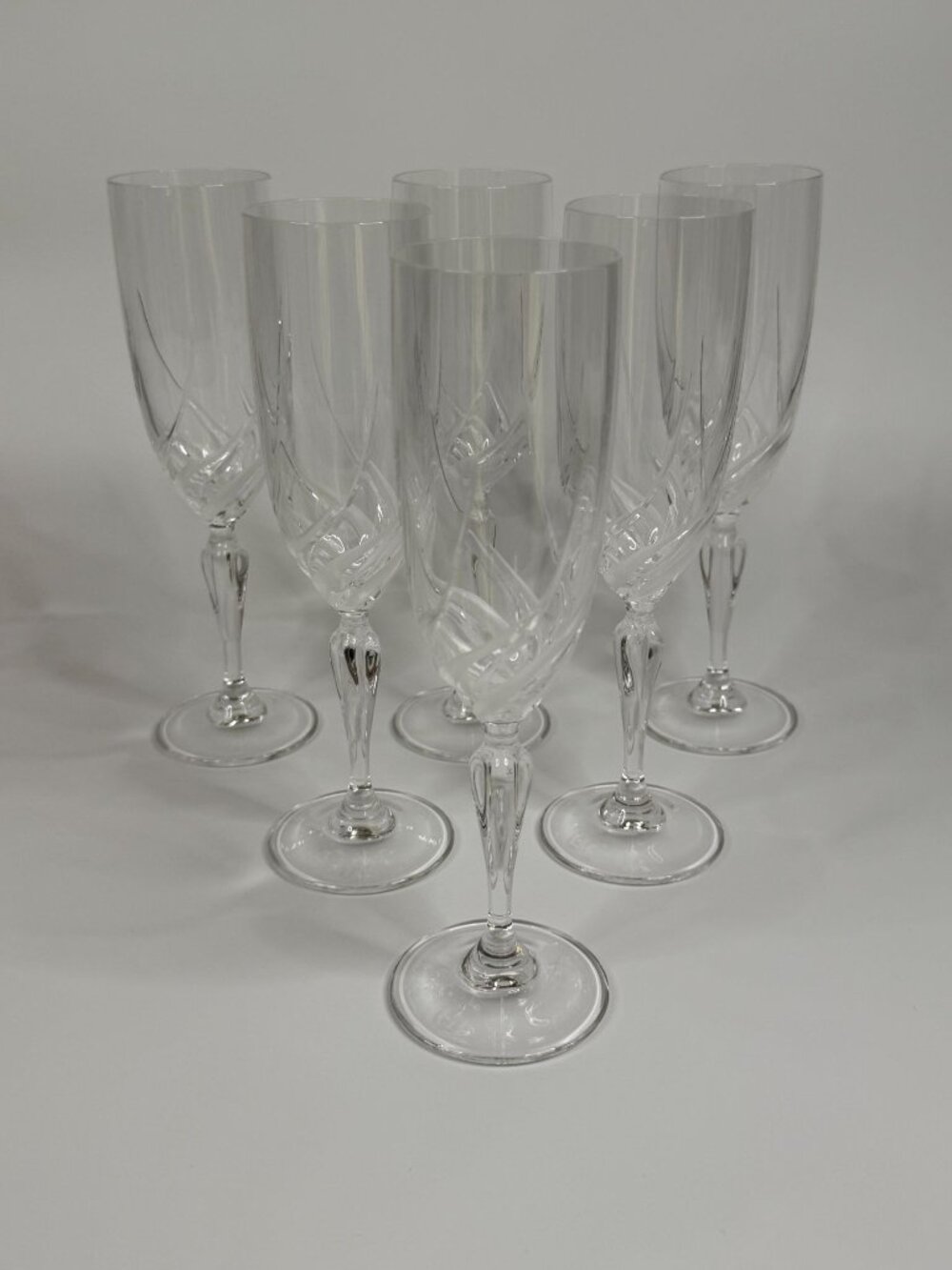 Vintage RCR Royal Crystal Rock Italy Champagne Flute, 8.25", Pack of 6, Spiral O